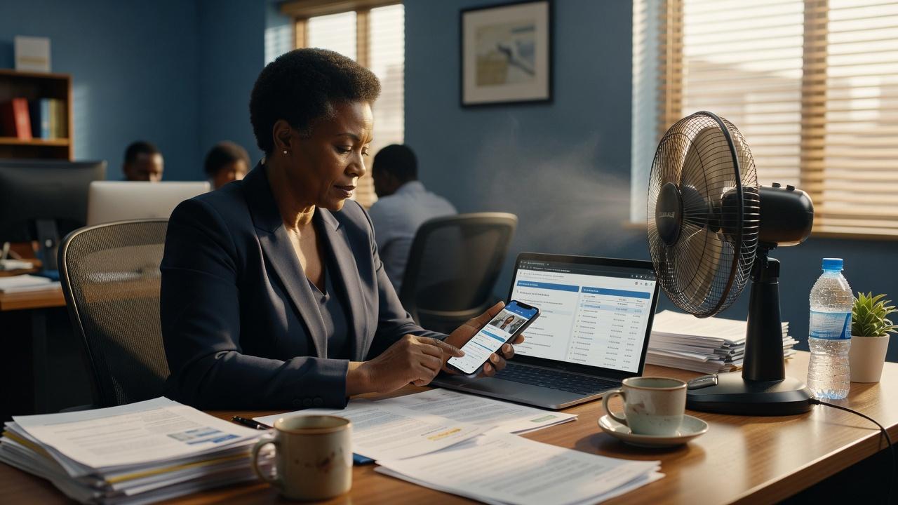 Two Black African women having a supportive workplace conversation about employee wellbeing and menopause support.