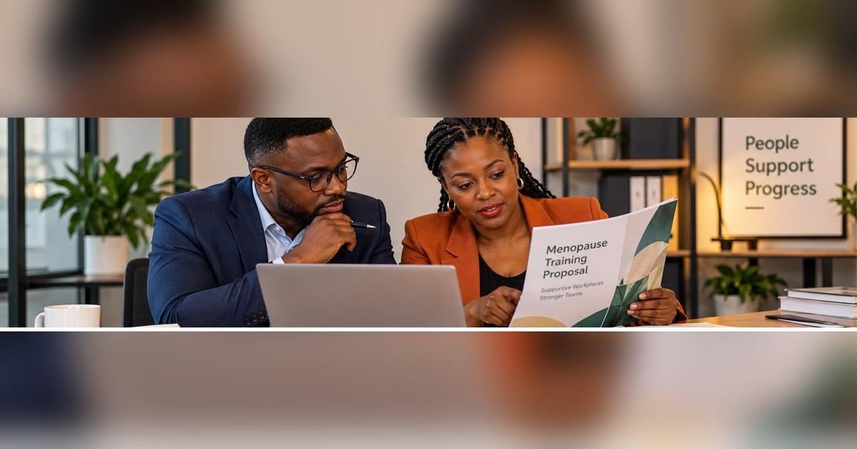 Black African HR professionals discussing menopause training options and workplace support.